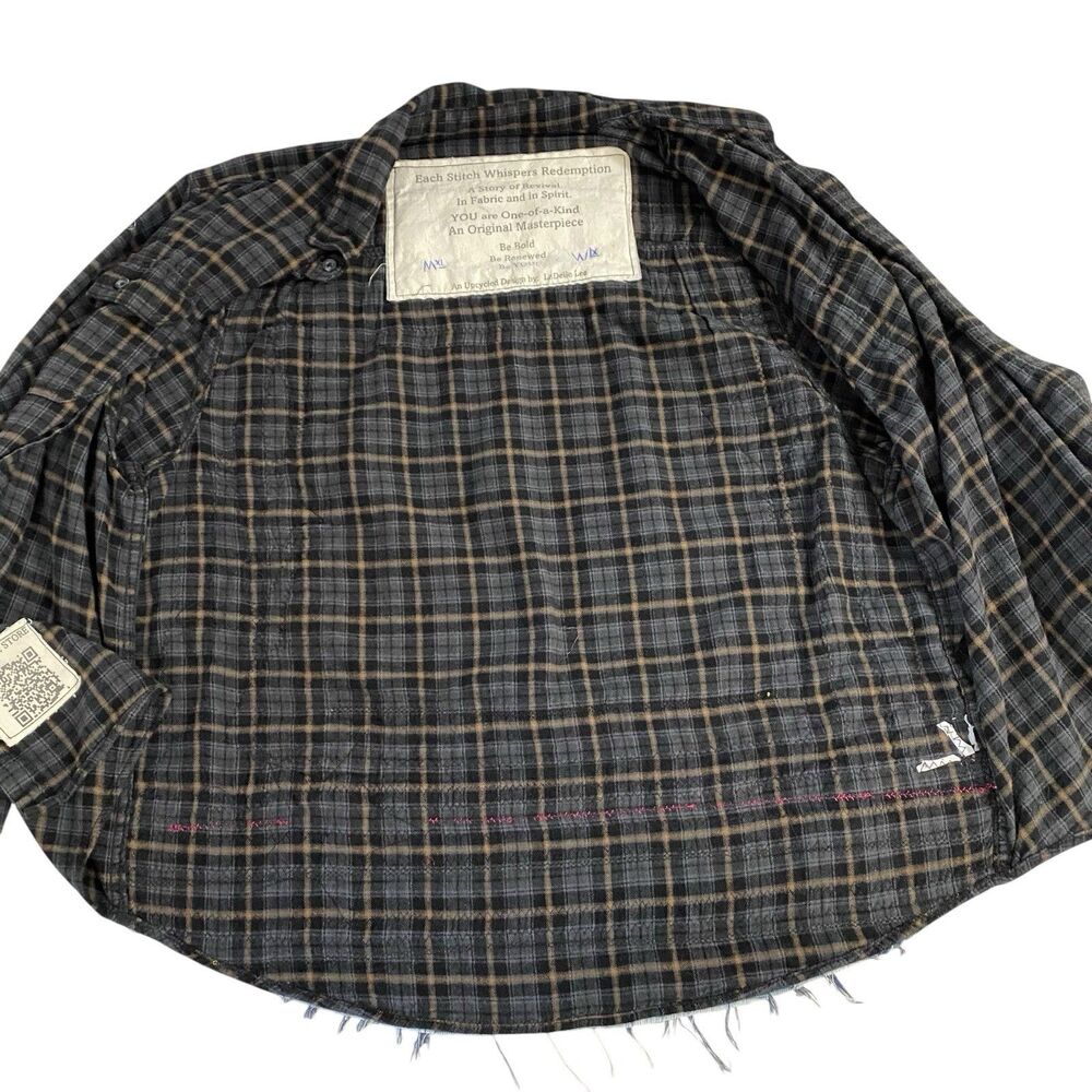 Upcycled Flannel Shirt Shacket Womens 1X Mechanic Automotive Garage Grunge Parts - Picture 9 of 14